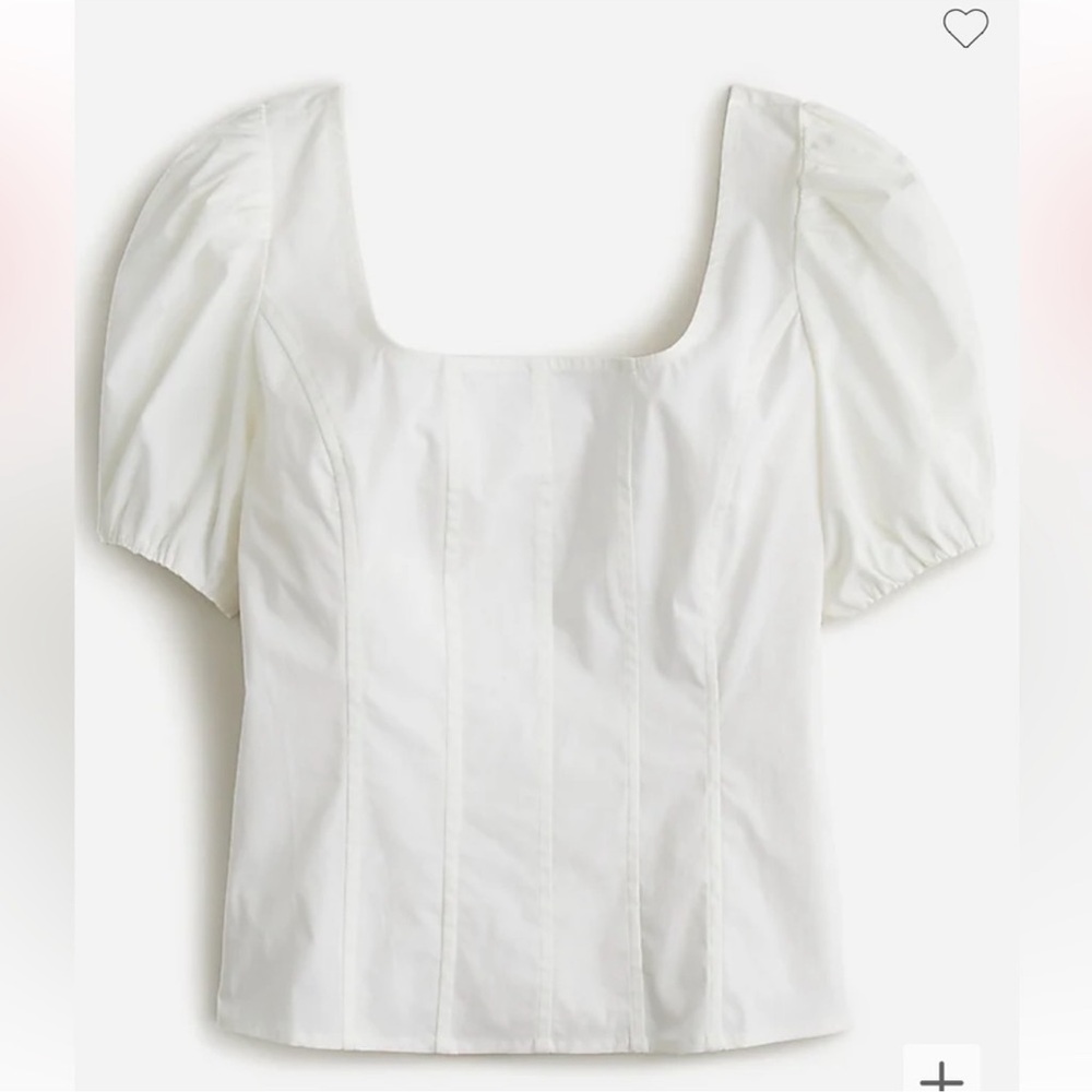 J. crew puff-sleeve squareneck top in cotton poplin - White - size 2 - NWT